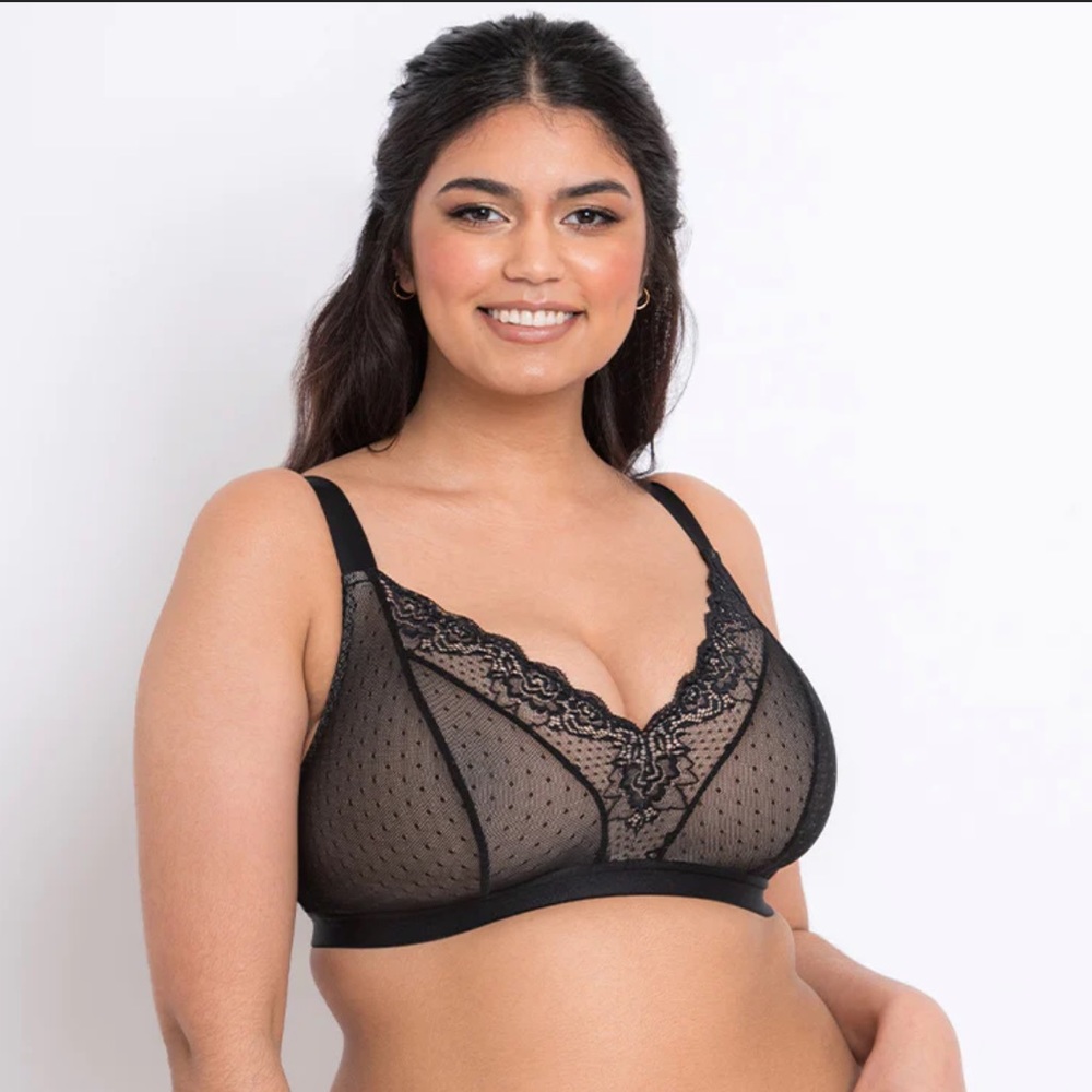 NWT Flirtelle Eloise Black/Beige Lace Bralette - UK 34J/JJ/US 34M/N (D 10/11)
